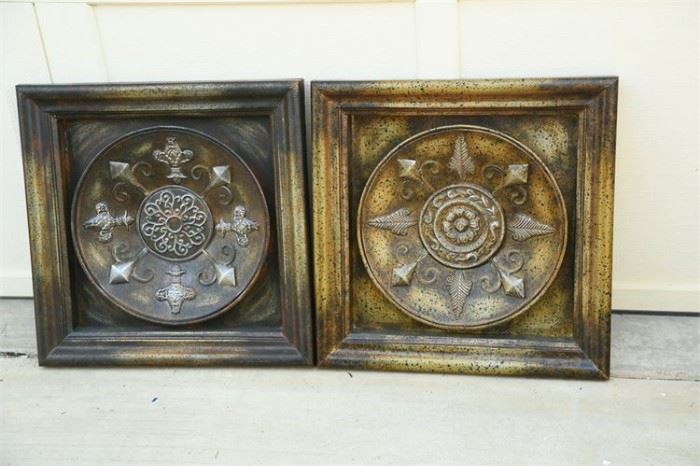 122. Pair of Framed Metal Chargers