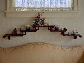 Vintage Asian shelf with misc Collectibles 