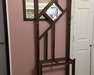 Antique Hall Tree with beveled mirror and original hardware