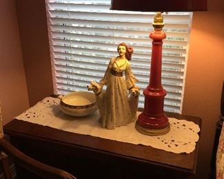Chalk lady with dogs, English Blanket Chest, very nice lamp