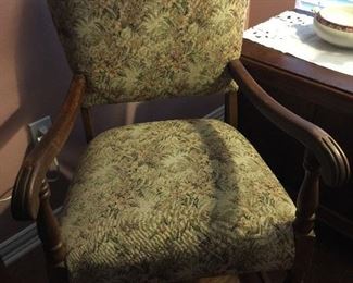 Tapestry covered wood arm chair