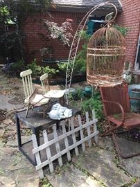 Doll chairs, table, fence and the bird cage on its stand