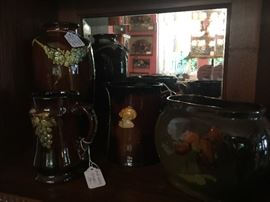 Peters and Reed Mid-Century high glass brown pottery