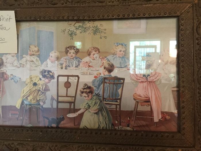 Vintage Print children having a tea partu