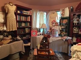 Upstairs you will find lots more books, vintage linens, dolls, vintage clothing, hats and wonderful vintage wedding dresses and veils 