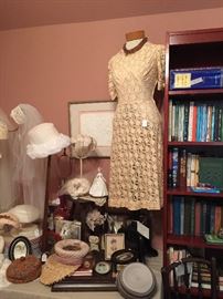 Vintage dress, vintage dress form, lots of books