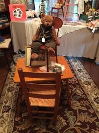 Child's table, child's chairs, teddy