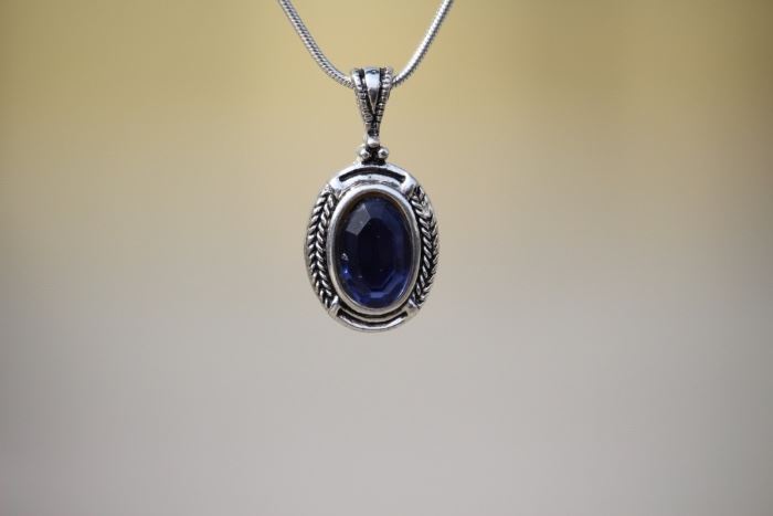 Sterling Blue Sapphire Pendant & Earrings
