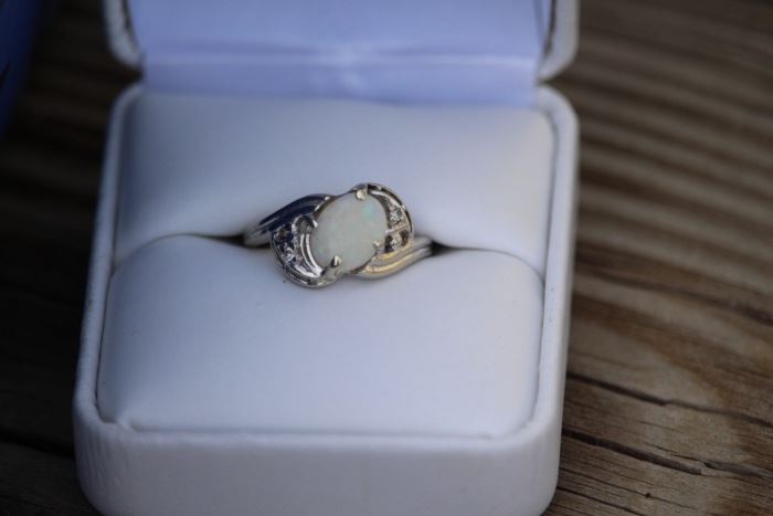 Sterling Opal & Diamond Chip Ring