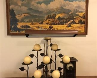 Vintage framed print, candle decor.