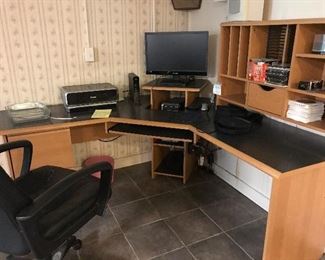 Home office furniture, computer, printer.