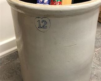 Vintage 12-gallon crock, cracked.