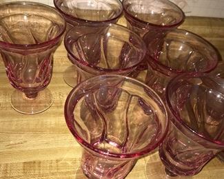 Vintage pink Fostoria Jamestown iced tea stems.