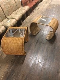 Curved wicker end tables