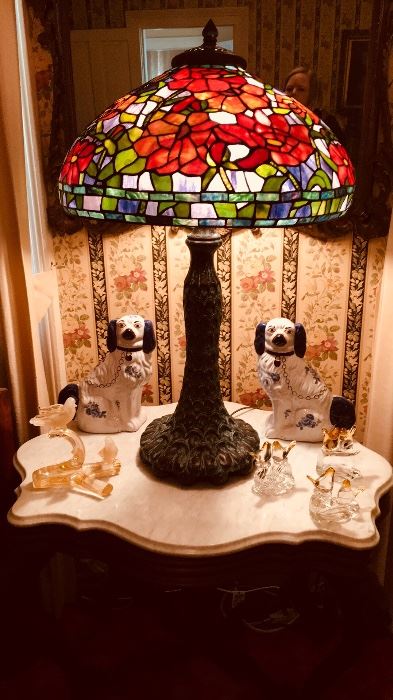 Dale Tiffany Lamp - Staffordshire Dogs - Vintage Murano Glass Birds