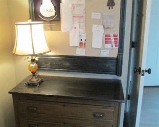 ANTIQUE DRESSOR HANDPAINTED & ANTIQUE DRESSER MIRROR HANDPAINTED, AND CONVERTED TO A BULLETIN BOARD
