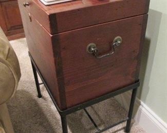 WOODEN CHEST ON MENTAL FRAME