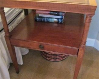 TWO TEIR SIDE TABLE WITH LEATHER INLAY
SINGLE DRAWER