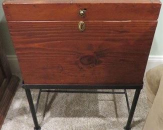 WOODEN CHEST ON MENTAL FRAME