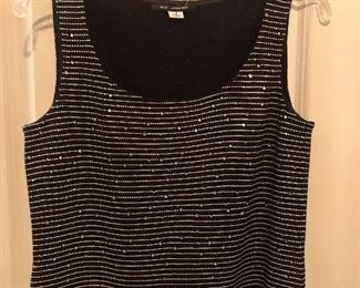 St. John Evening Black Santana Knit Paillette Shell Size 2