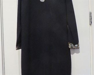 St. John Knit Eveniing Dress Embellished Neck and Cuffs Size 8