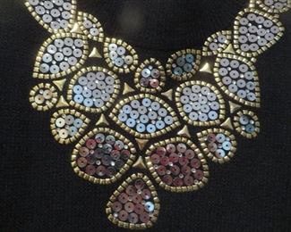 St. John Knit Eveniing Dress Embellished Neck and Cuffs Size 8 (detail)
