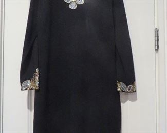 St. John Knit Eveniing Dress Embellished Neck and Cuffs Size 8