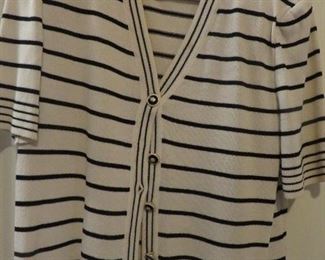 St. John Black Knit black & ivory striped Sweater Set 2PCS