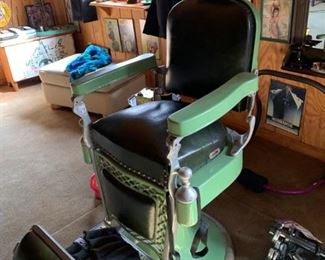 Vintage barber chair. Available for pre-sale. Text offers to 847-772-0404.