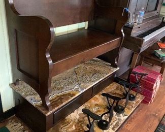Amazing vintage shoe-shine stand with gorgeous marble platforms! A wonderful statement piece. Available for presale. Text offers to 847-772-0404.