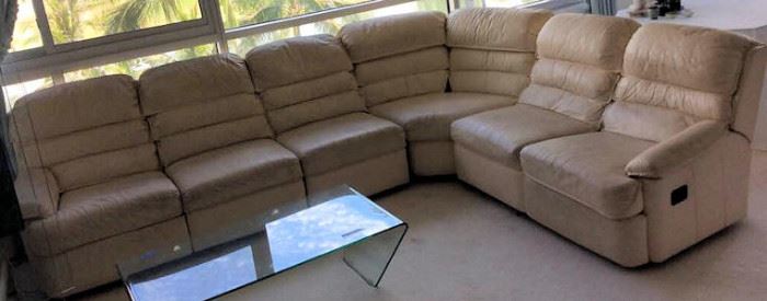 WWT006 Beige Leather Sectional Sofa