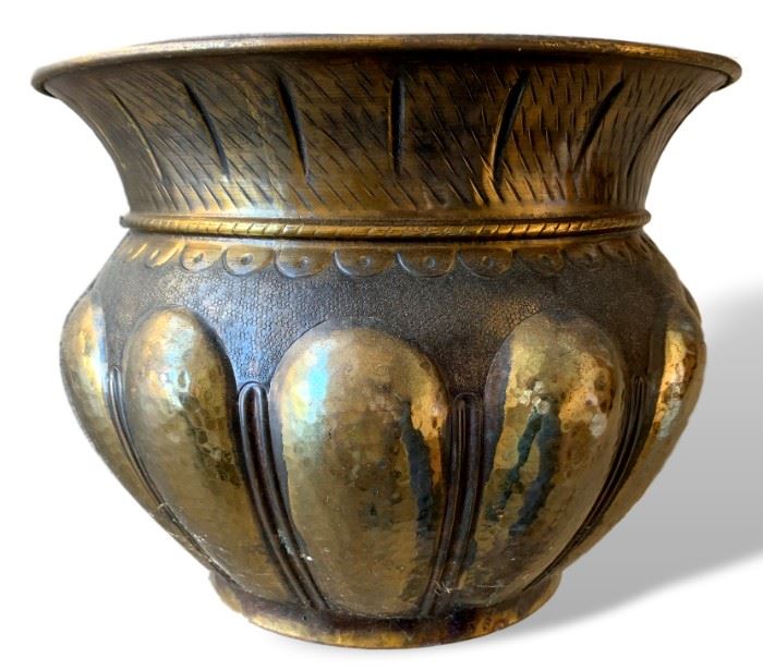 Vintage Brass Pot. 11” High by 14” wide. Heavy lime deposits inside.  