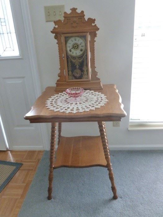 Antique Kitchen Clock and vintage parlor table