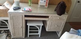 Wicker desk with glass top