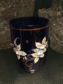 Cobalt Blue Glass Overlay Hand Painted Germany