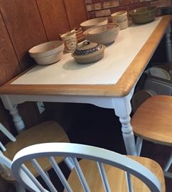 Assorted Crocks, Tile Top Table with Chairs
