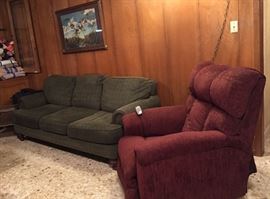 Olive Green Oversized Sofa, Lift Recliner, Geese Flying Print