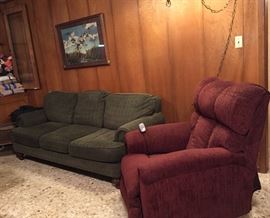 Olive Green Oversized Sofa, Lift Recliner, Geese Flying Print