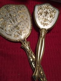 Vintage Handheld Ornate Mirror & Brush