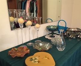 Assorted Household Décor, Fenton, Hand Painted Pieces, Mercury Glass Bowl Set