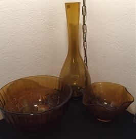 Amber Punchbowl, Vase & Salad Bowl