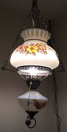 Antique Swag Lamp Pinched Top Ribbon Hurricane Style