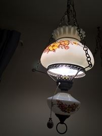 Antique Swag Lamp Pinched Top Ribbon Hurricane Style