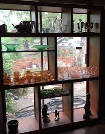 Entertainment Center/Curio Shelving, Depression Glass, Marigold Depression Glass, Crystal