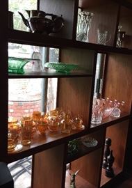Entertainment Center/Curio Shelving, Depression Glass, Marigold Depression Glass, Crystal