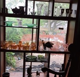 Entertainment Center/Curio Shelving, Depression Glass, Marigold Depression Glass, Crystal