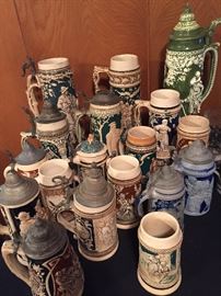 German Steins Assorted Some over 100's Years Old