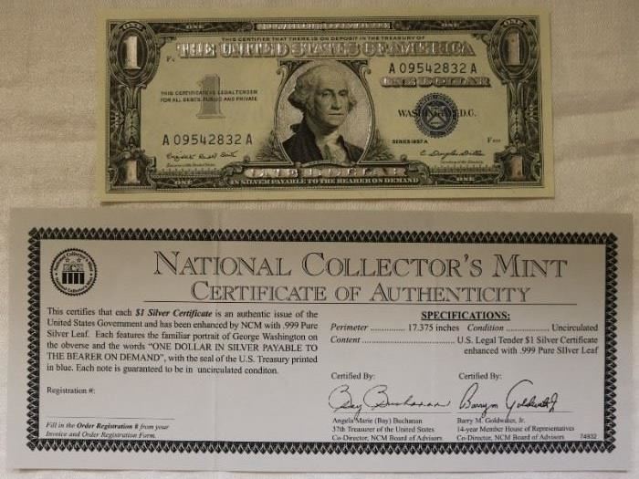 $1 Silver Certificate with .999 Pure Silver Leaf