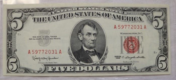 1963 $5 red seal bill