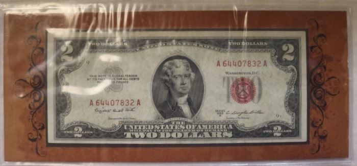 1953d $2 red seal bill with history